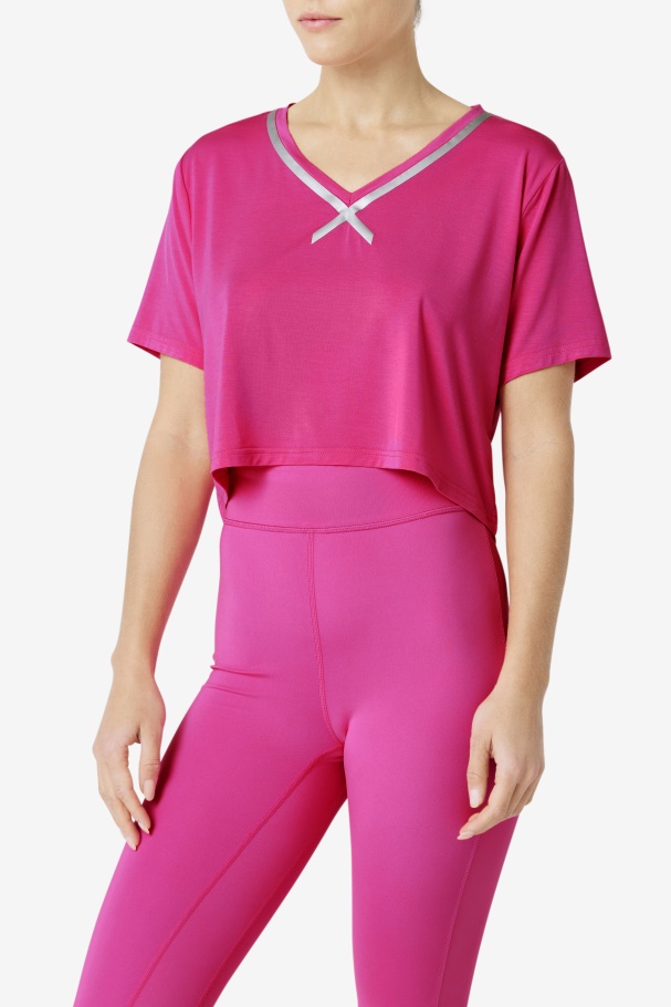 Top Cropped Fila High-low Rosa Brilhante Fi-lux