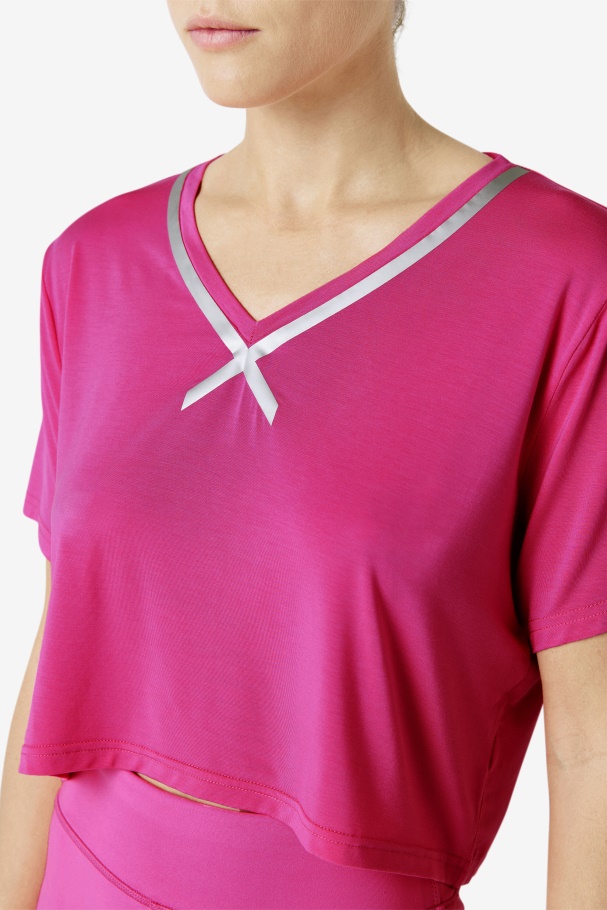 Top Cropped Fila High-low Rosa Brilhante Fi-lux