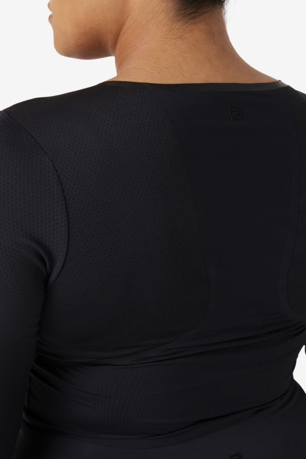 Top Cropped Preto Uplift Manga Longa Fila