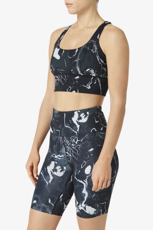 Top De Sutiã Uplift Cruzado Nas Costas Fila De Mármore Preto