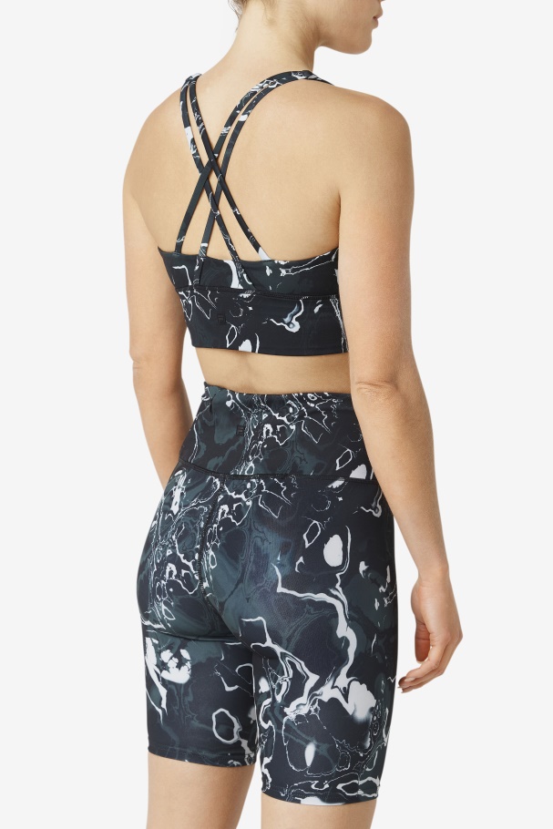 Top De Sutiã Uplift Cruzado Nas Costas Fila De Mármore Preto