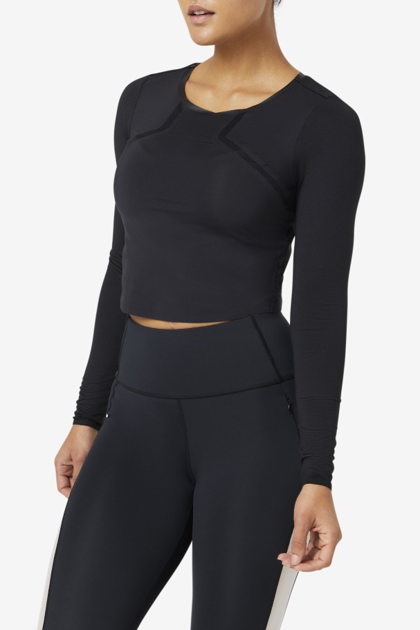 Uplift Top Cropped Manga Longa Preto Fila