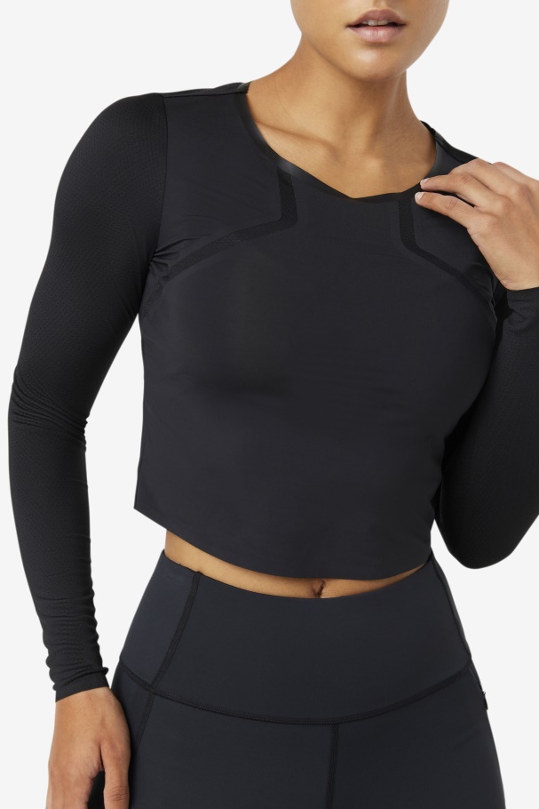 Uplift Top Cropped Manga Longa Preto Fila