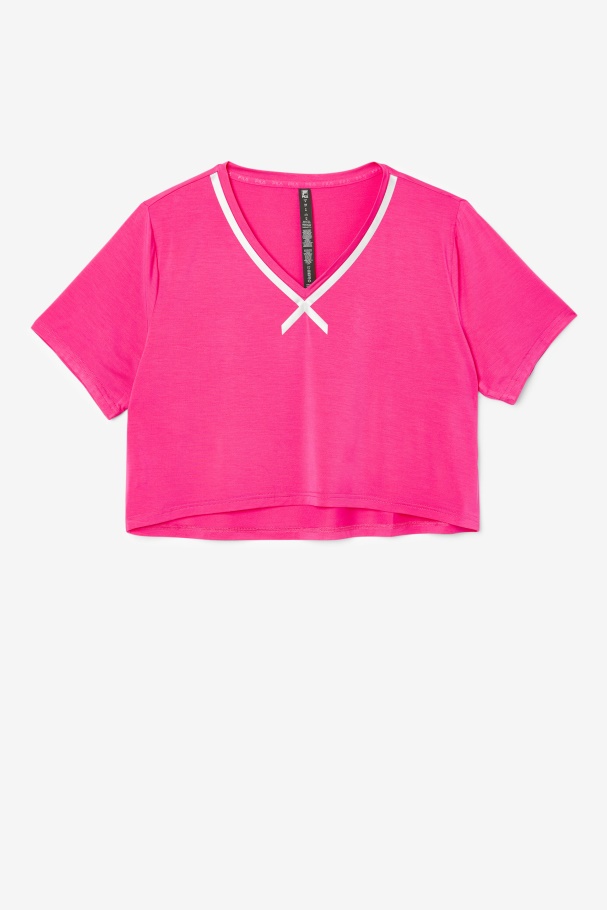 Top Cropped Fila High-low Rosa Brilhante Fi-lux