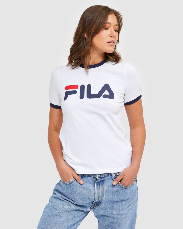Camiseta Feminina Ringer Clássico Fila Branca