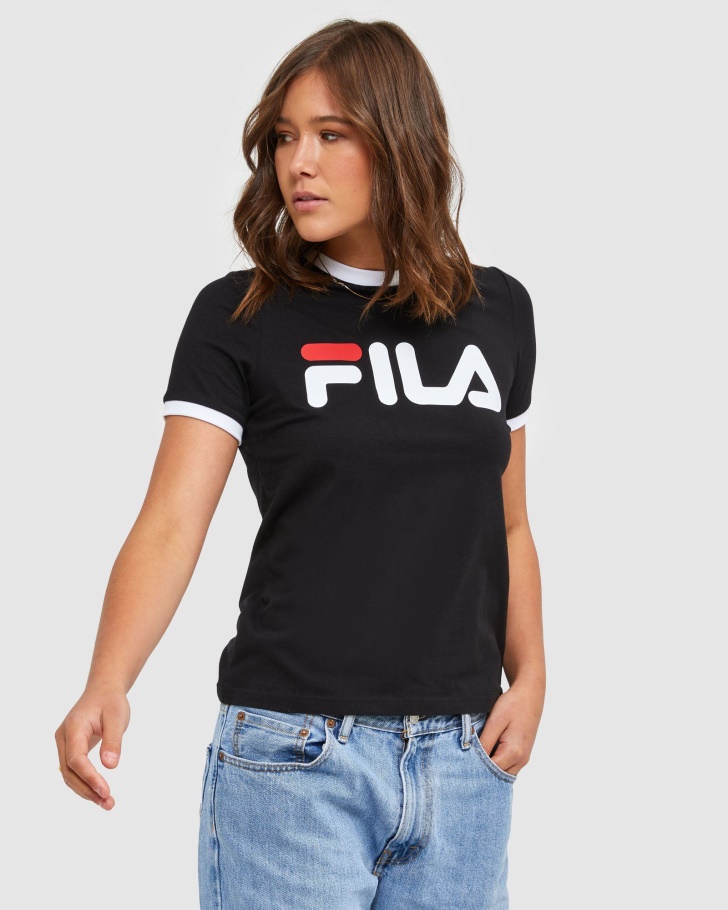 Camiseta Ringer Clássica Feminina Preta Fila